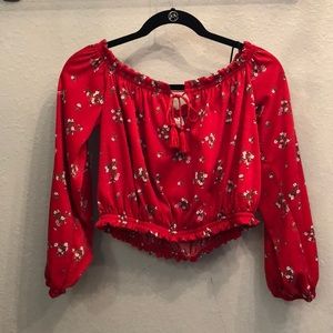Red Floral Off the Shoulder Top
